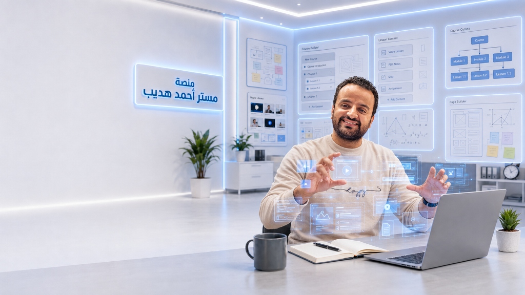 مستر أحمد هديب أثناء بناء وتجهيز المنصة التعليمية